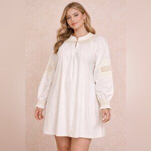 Tibi Anthropologie White Cotton Lace Embroidered Tunic Dress Boho Summer Casual